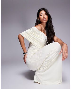 ASOS – gerafftes netzstoff-maxikleid - Weiß