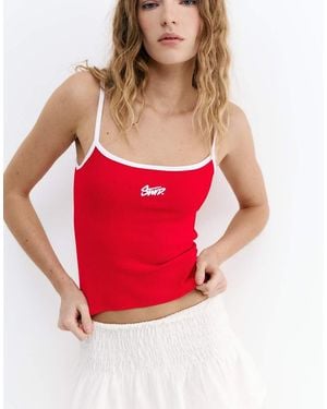 Pull&Bear Stwd Fine Strap Top - Red