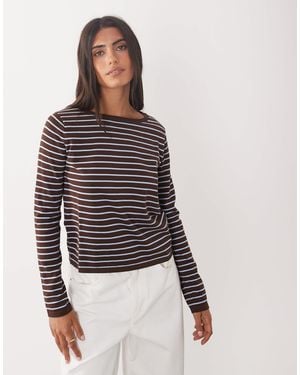 Mango Compact Knit Boat Neck Long Sleeve Top - Brown