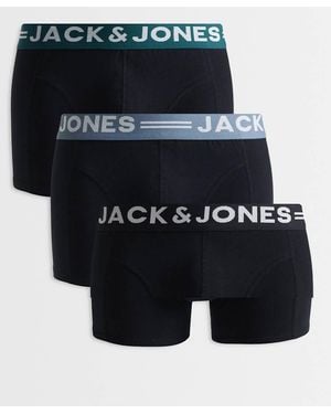 Jack & Jones 3 Pack Contrast Waist Band Trunks - Black