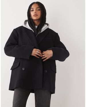 Weekday Wool Blend Oversized Double Breasted Blazer Jacket - Black