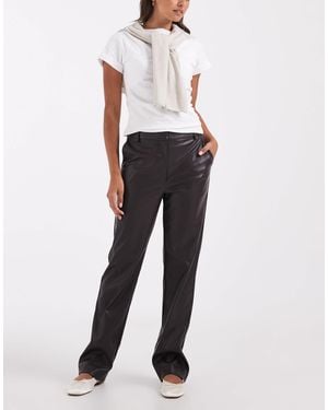ASOS Tailored Faux Leather Straight Leg Pants - Brown