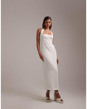 ASOS Crepe Pencil Bandeau Midi Dress With Wide Halter Strap - Brown