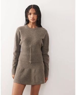 Noisy May Zip Detail Knitted Sweater Co-ord - Brown