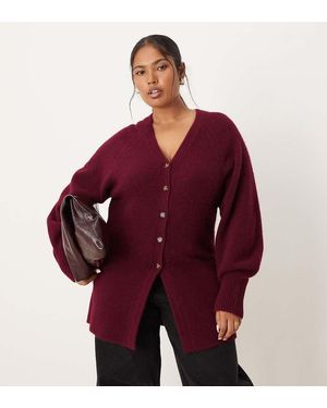 ASOS Asos Design Curve V Neck Longline Cardigan With Waist Detail - Red