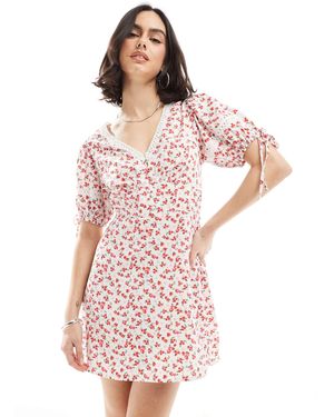 Wednesday's Girl Chintzy Floral Mini Tea Dress - Pink