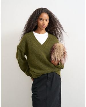 TOPSHOP Strickpullover mit tiefem v-ausschnitt und wolle - Grün