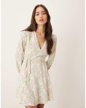 Glamorous V-Neck Tie Waist Mini Dress - Natural