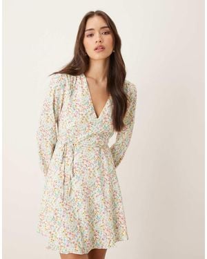 Glamorous V-Neck Tie Waist Mini Dress - Natural
