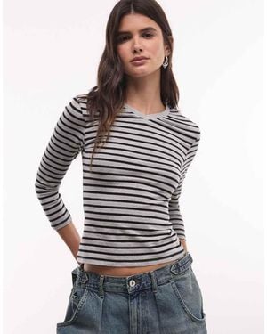 Collusion 3/4 Length Sleeve V Neck Fitted Top - Multicolour