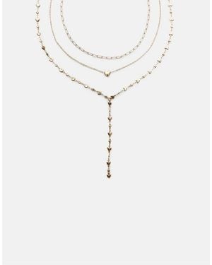 Stradivarius Set Of 3 Lariat Heart Necklaces - White