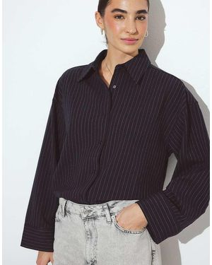 NA-KD Striped Oversized Shirt - Blue