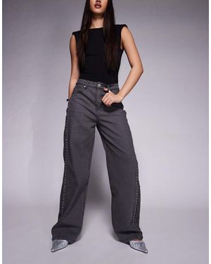 Liquor N Poker Relaxed Mid Rise Jeans With Diamante Eyelet Detail - Black