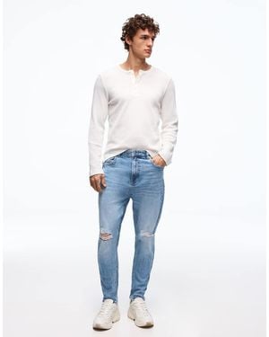 Bershka Ripped Carrot Fit Jeans - Blue