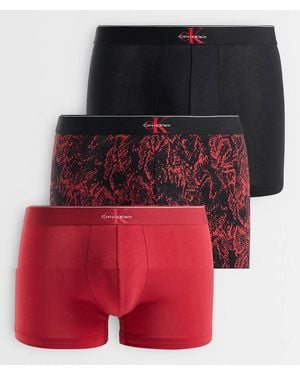 Calvin Klein Pack De 3 Calzoncillos De Color Rojo, Estampado Y Negro Con Monograma Gráfico De Algodón