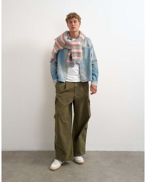 TOPMAN Relaxed-Fit Denim Overhemd Met Versleten Details - Blauw