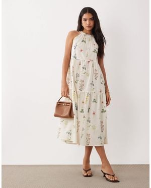 Vila Halter Neck Tiered Maxi Dress - Natural