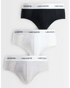 Lacoste 3 Pack White Waistband Cotton Briefs - Blue