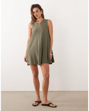 Jdy Linen Blend Pleated Mini Dress - Green