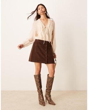 Nobody's Child Lyon Cord Mini Skirt With Button Front - Natural