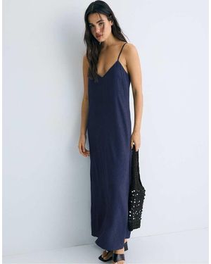 Stradivarius Textured Strappy Midi Dress - Blue