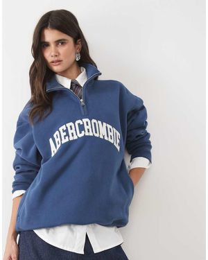 Abercrombie & Fitch Front Logo 1/4 Zip Sweatshirt - Blue