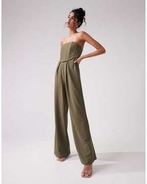 ASOS Bandeau Corset Wide Leg Jumpsuit - Natural
