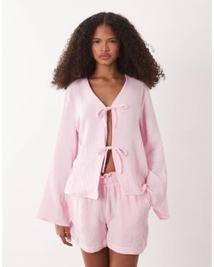 Jdy Tie Front Cheesecloth Shirt - Pink