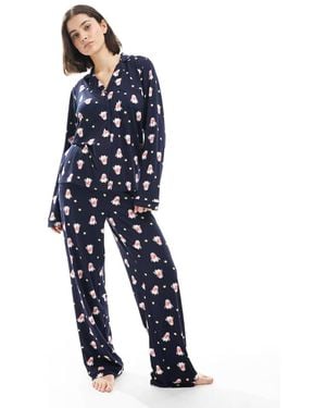 Loungeable Pijama Con Estampado De Pingüinos Para Navidad De Tejido Muy Suave De - Azul