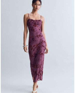 Stradivarius Flocked Strap Midi Dress - Purple
