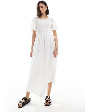Threadbare Vestido Midi Con Mangas Abullonadas De - Blanco