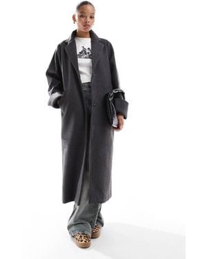 Noisy May Faux Wool Maxi Overcoat - Black