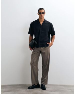 ASOS Oversized Camp Collar Shirt With Placket Detail - Black