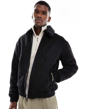 Jack & Jones Faux Suede Bomber With Borg Collar - Black