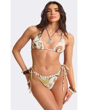 Missy Empire Abstract Print Shell Trim Bikini Bottom - Brown
