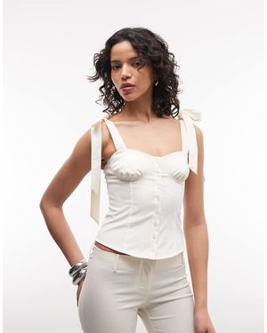 Monki Bow Shoulder Corset Top Co-ord - White