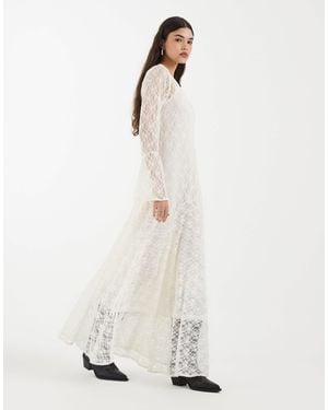 Vero Moda All Over Floral Lace Boho Maxi Dress With Godet Skirt - White