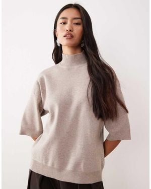 Pretty Lavish Jersey Beis Con Mangas Tres Cuartos Y Cuello Vuelto De Punto De -Neutro
