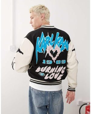 Karlkani Amor Flames Graphic Logo Varsity Jacket With Back Print - Blue