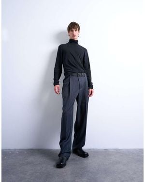 TOPMAN Relaxed Fit Roll Neck Long Sleeve T-shirt - Blue