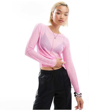 ONLY Top Trasparente A Maniche Lunghe Con Bordi Smerlati - Rosa