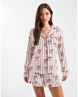 Miss Selfridge Super Soft Jersey Bow Print Pajamas - White