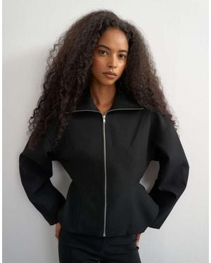 TOPSHOP Top Entallado Con Cremallera Y Sobrefalda En-Rojo - Negro