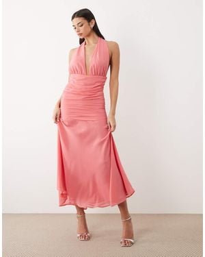 Gina Tricot Halterneck Dropped Waist Maxi Dress - Pink