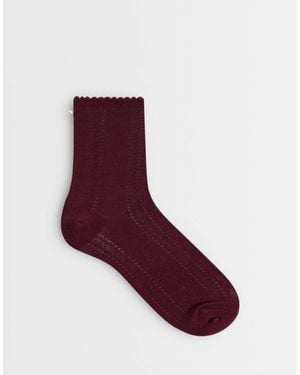 Vero Moda Stripe Stitch Socks With Lettuce Edge - Red