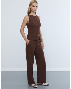 Stradivarius Flowing Straight-leg Smart Trousers With Belt - Brown