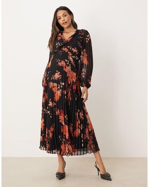 ASOS Asos Design Maternity Wrap Pleated Midi Dress - Multicolor