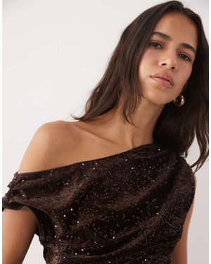 New Look Sequin Velvet Drape Detail Top - Black