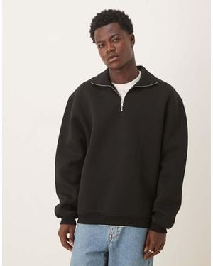 ASOS Sudadera Negra Extragrande Con Cuello Alzado Y Cremallera Corta De Tejido Efecto Neopreno De - Negro