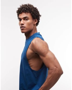 4505 Icon Cotton Drop Armhole Training Singlet With Quick Dry Finish - Blue